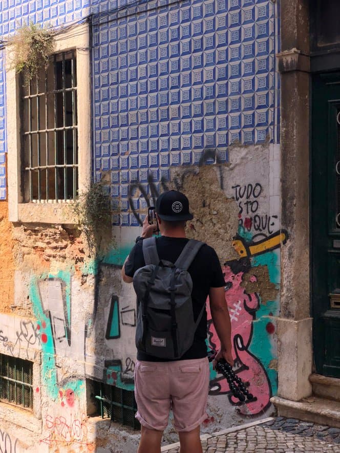 Jeff Reynolds shooting hyperlocal street content in Lisbon, Portugal